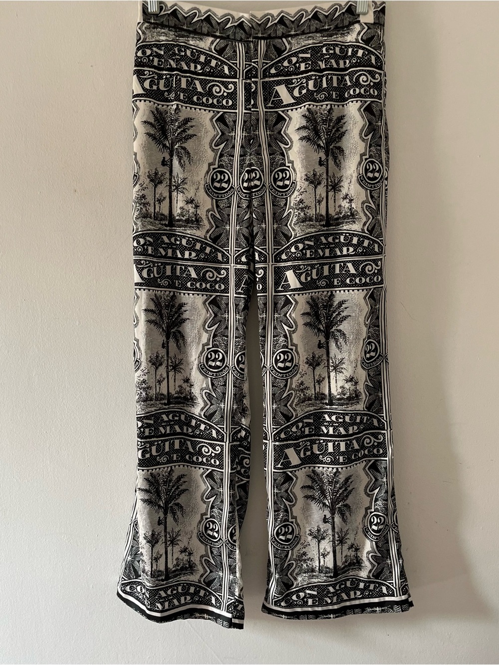 Mayorga Monochrome Palm Tree Graphic Satin Pants Made in Colombia Size L NWOT